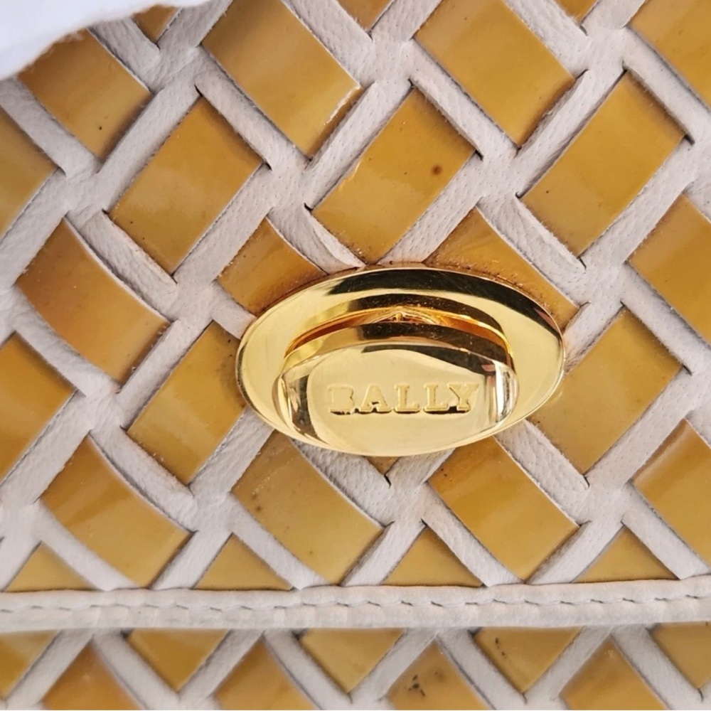 Bally Hand Bag Top Handle Braided Leather Purse Turn Lock Cream and Yellow - Picture 7 of 14